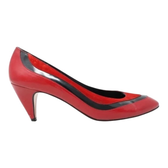 Vintage Palizzio Red Black Leather Pointed Toe Low Heel Pump - Slip On - Size 9N - Picture 3 of 16